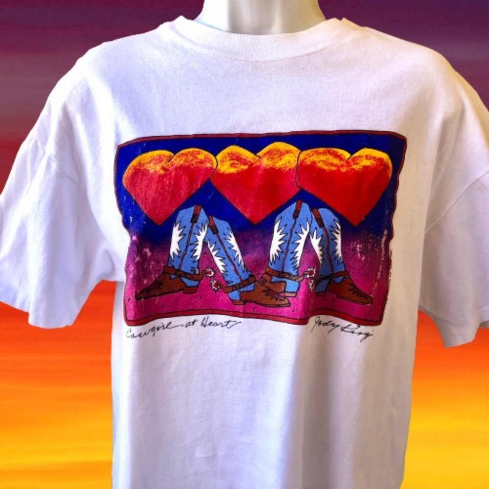 Hanes Beefy T Shirt COWGIRL AT HEART Vintage 90's Jody King Santa Fe Womens